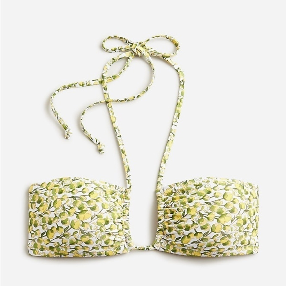 NWT J.Crew X Liberty Eliza’s Yellow White Floral Halter Tie Neck Bikini Top L